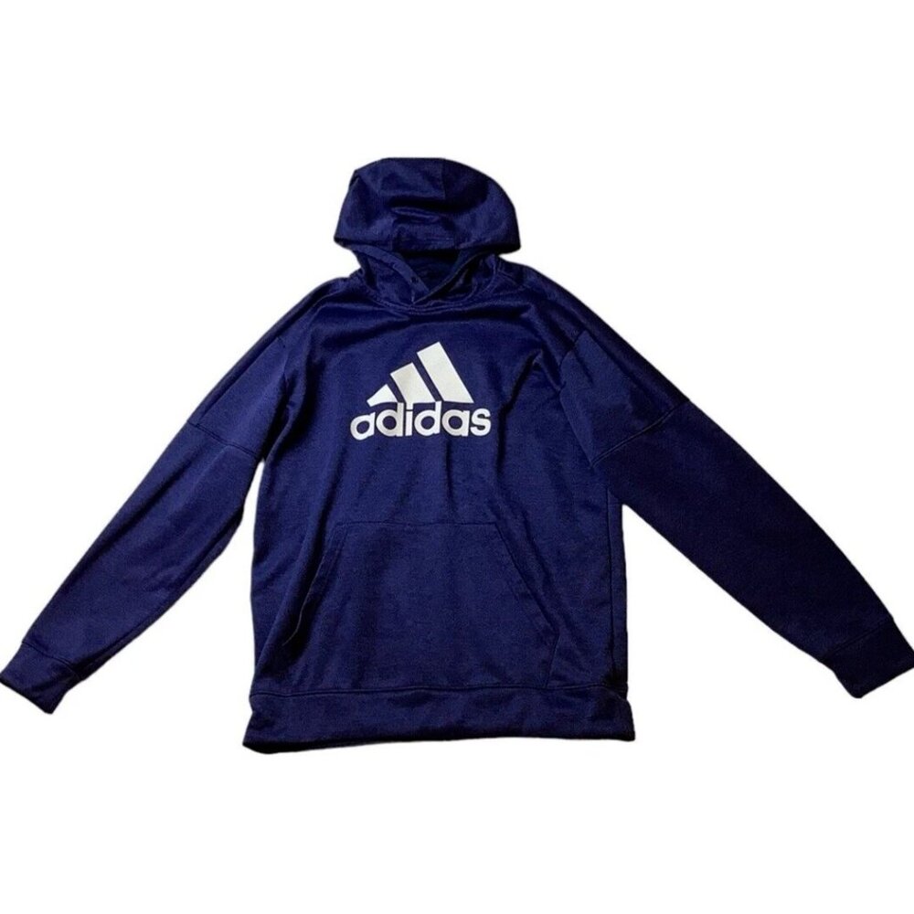 Adidas Climalite Blue Pullover Hoodie Spell Out Logo Mens Size Large
